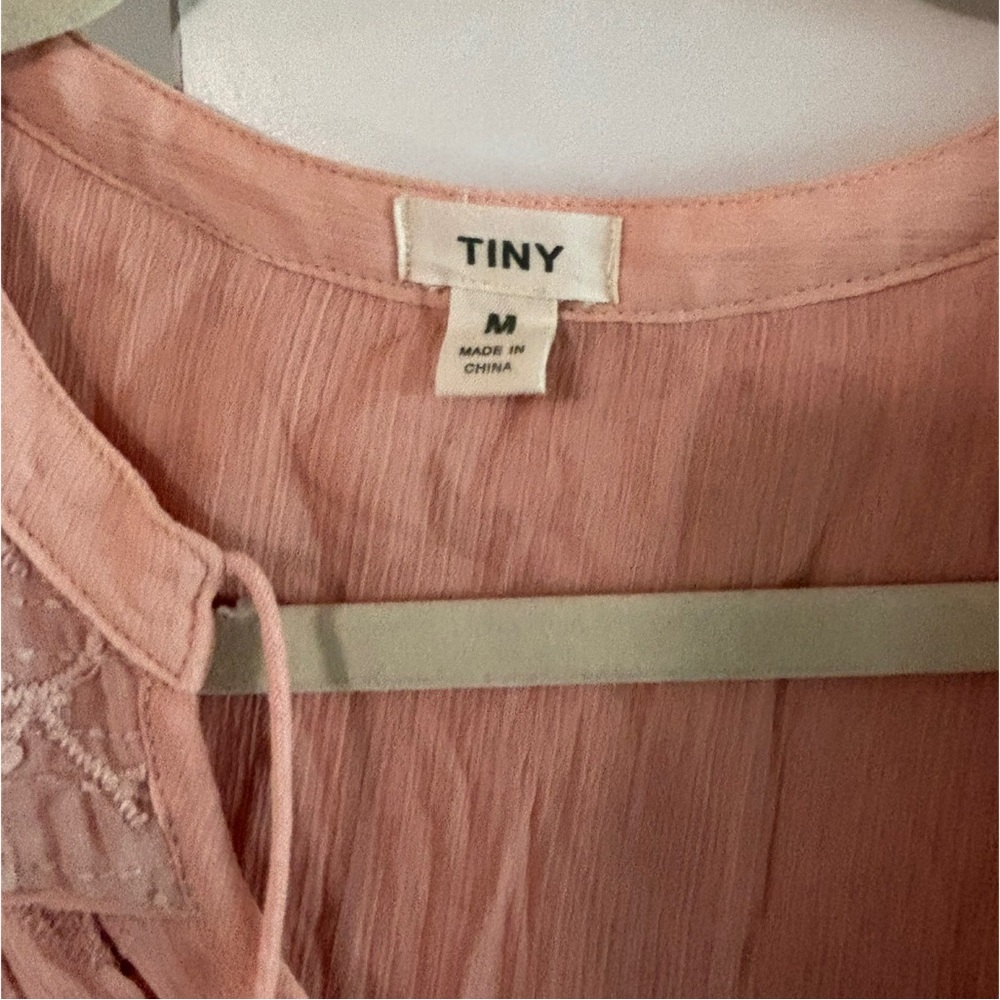 Tiny by Anthropologie Pink Tie Neck Long Sleeve Peasant Blouse Size Medium EUC - Picture 6 of 15